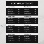 白黒メニューデザイン、シンプルデザイン チラシ (裏面)