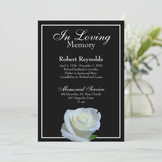 白黒メモリアルまたは葬儀サービスフォト 招待状 (スタンド正面)
