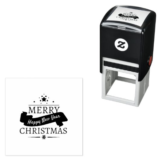 白黒メリークリスマスと新年おめでとう セルフインキングスタンプ (インサイチュ)