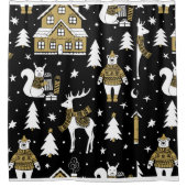 白黒メリークリスマスの雪片セット シャワーカーテン (正面)