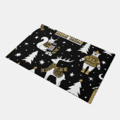 白黒メリークリスマスの雪片セット ドアマット (アングル)