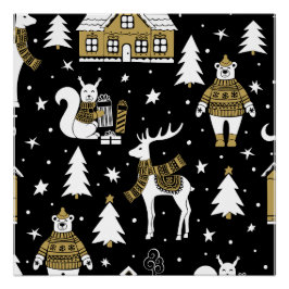 白黒メリークリスマスの雪片セット ポスター