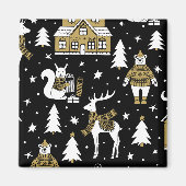 白黒メリークリスマスの雪片セット マグネット (正面)