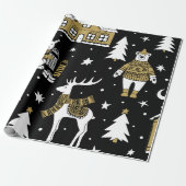 白黒メリークリスマスの雪片セット ラッピングペーパー (アンロールド)