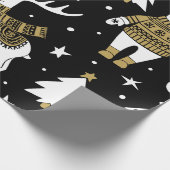 白黒メリークリスマスの雪片セット ラッピングペーパー (角)