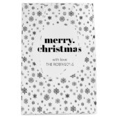 白黒メリークリスマススノーフレーク・パターン ミディアムペーパーバッグ (正面)