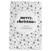 白黒メリークリスマススノーフレーク・パターン ミディアムペーパーバッグ (裏面)