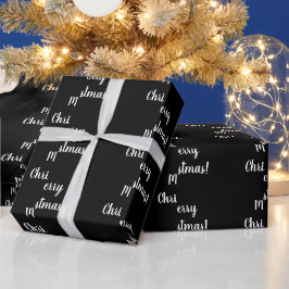 白黒メリークリスマスタイポグラフィ ラッピングペーパー