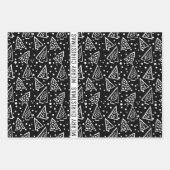 白黒メリークリスマスツリーの休日 ラッピングペーパーシート (正面2)