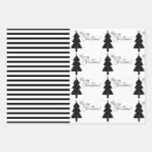 白黒メリークリスマスツリーストライプ ラッピングペーパーシート (正面2)