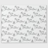 白黒メリークリスマスツリーラッピング紙 ラッピングペーパー (フラット)