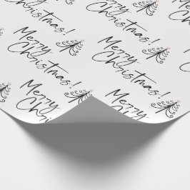 白黒メリークリスマスツリーラッピング紙 ラッピングペーパー