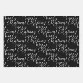 白黒メリークリスマスツリー名ラッピング ラッピングペーパーシート (正面)