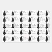 白黒メリークリスマスツリー名 ラッピングペーパーシート (正面2)