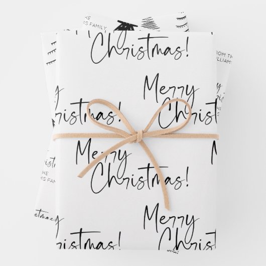 白黒メリークリスマスツリー名 ラッピングペーパーシート (インサイチュ)