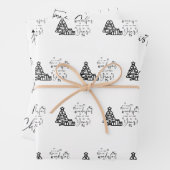 白黒メリークリスマスツリー引用文ギフト ラッピングペーパーシート (インサイチュ)