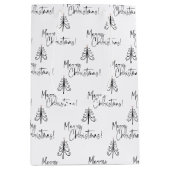白黒メリークリスマスツリー ミディアムペーパーバッグ (正面)