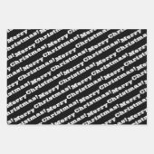 白黒メリークリスマスハッピーホリデー ラッピングペーパーシート (正面)