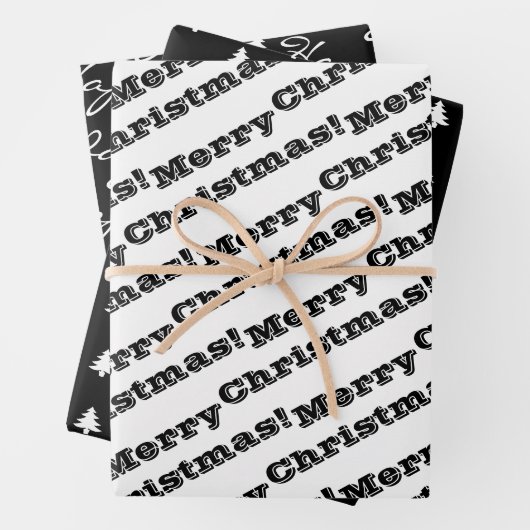 白黒メリークリスマスハッピーホリデー ラッピングペーパーシート (インサイチュ)