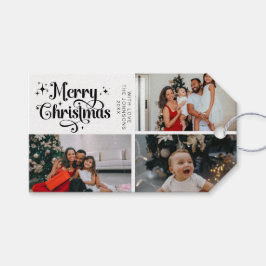 白黒メリークリスマスファミリーフォトコラージュ ギフトタグ