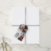 白黒メリークリスマスファミリーフォトコラージュ ギフトタグ (より糸付き)