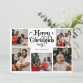 白黒メリークリスマスファミリーフォトコラージュ シーズンカード (スタンド正面)