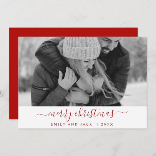 白黒メリークリスマスホリデーフォトカード シーズンカード (正面/裏面)
