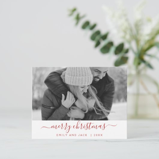白黒メリークリスマスホリデーフォトカード シーズンポストカード (スタンド正面)