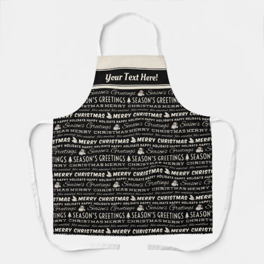 白黒メリークリスマスレトロタイポグラフィ エプロン (正面)