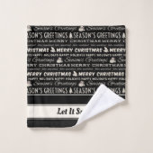 白黒メリークリスマスレトロタイポグラフィ バスタオルセット (ウォッシュタオル)