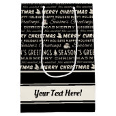 白黒メリークリスマスレトロタイポグラフィ ミディアムペーパーバッグ (裏面)