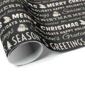 白黒メリークリスマスレトロタイポグラフィ ラッピングペーパー (ロールコーナー)