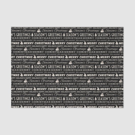 白黒メリークリスマスレトロタイポグラフィ 薄葉紙 (正面)