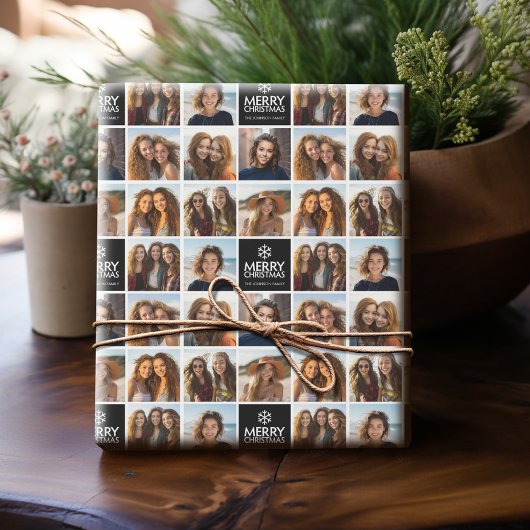 白黒メリークリスマス8フォトコラージュ ラッピングペーパー