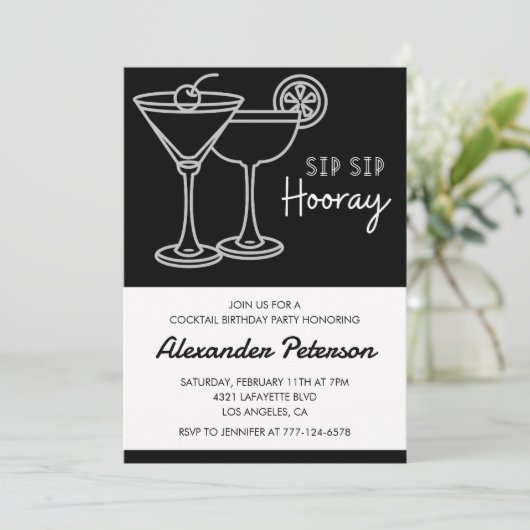 白黒メンズカクテル82歳の誕生日 招待状 (スタンド正面)