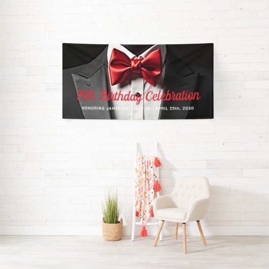 白黒メンズブラックタイ誕生日 横断幕 (インサイチュ)