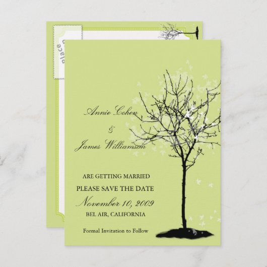 白黒メープルツリー日付はがきを保存 案内ポストカード (正面/裏面)