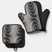 白黒モアレストライプの抽象芸術 鍋つかみ&鍋敷きセット (正面/裏面)
