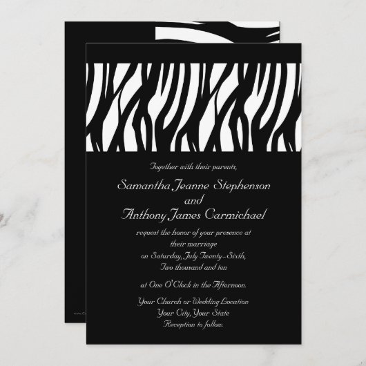 白黒モダニストのストライプ結婚式招待状 招待状 (正面/裏面)