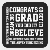 白黒モダンおめでとうグラッドやった スクエアシール (正面)