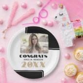 白黒モダンおめでとう大学院写真 ペーパープレート (パーティー)