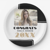 白黒モダンおめでとう大学院写真 ペーパープレート (正面)