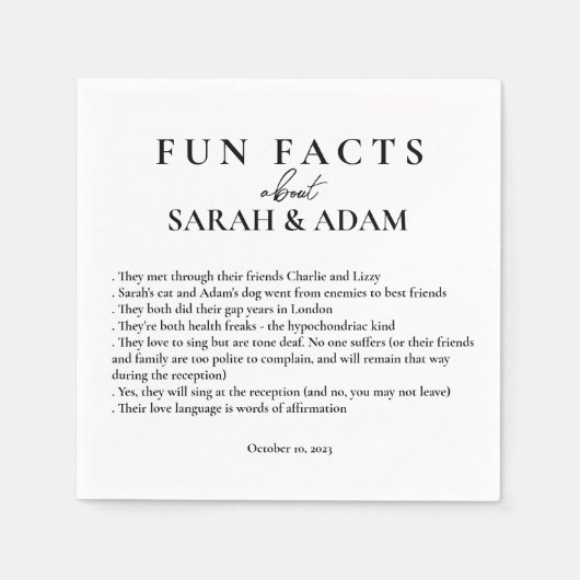 白黒モダンおもしろいのおもしろい事実結婚 スタンダードカクテルナプキン (正面)