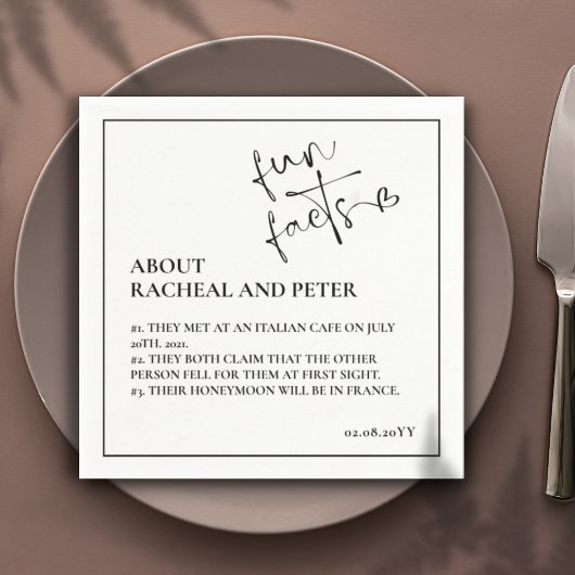 白黒モダンおもしろいファクトハートスクリプトカクテル スタンダードカクテルナプキン