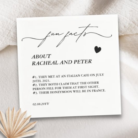 白黒モダンおもしろい事実書道結婚の スタンダードカクテルナプキン