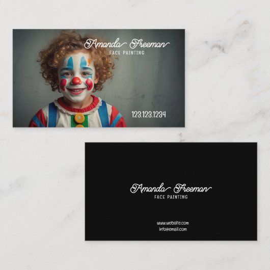 白黒モダンかわいい子ども顔画家 名刺 (正面/裏面)