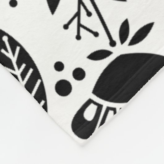 白黒モダンで幾何学的な庭の花柄 フリースブランケット (角)