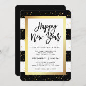白黒モダンと金ゴールドの大晦日パーティー 招待状 (正面/裏面)