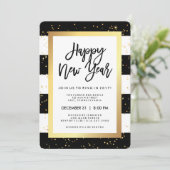 白黒モダンと金ゴールドの大晦日パーティー 招待状 (スタンド正面)