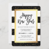 白黒モダンと金ゴールドの大晦日パーティー 招待状 (正面)